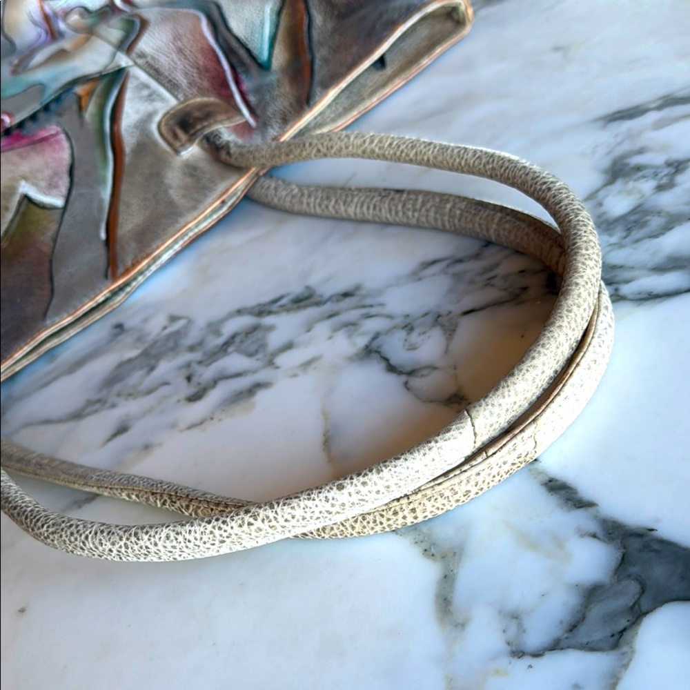 80’s RARE RETRO Leather Hand Painted Tote Shoulder Bag - Picture 17 of 17